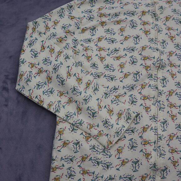 Euro Joy Shirt Womens M Ivory Long Sleeve High Neck Full Zip Print Blouse - Picture 8 of 16